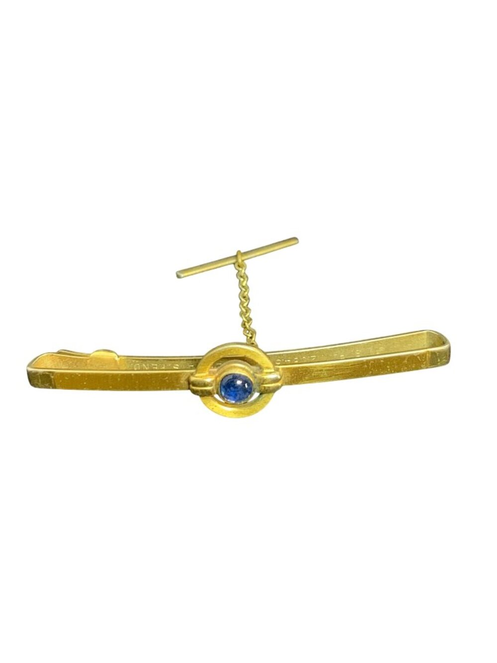 Vintage Swank Gold Tone Blue Stone Tie Bar Signed (2295)